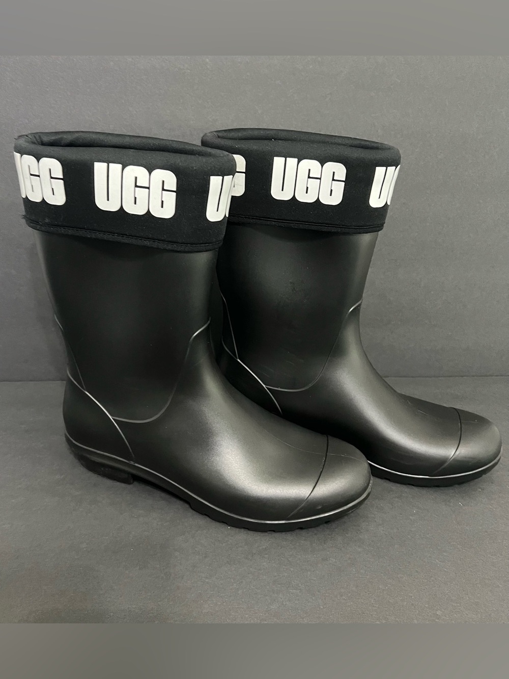 UGG Black Logo Cuff Waterproof Short Rain Boots